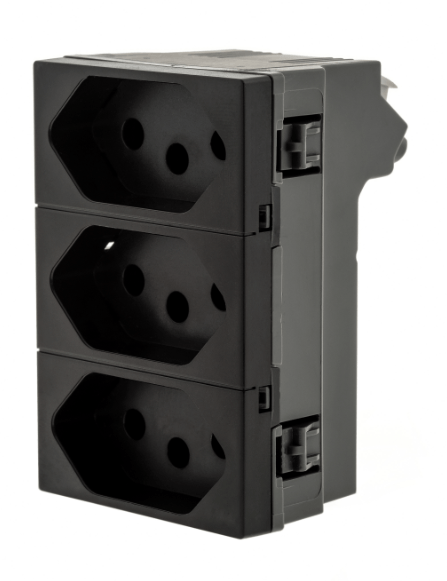 1 Módulo De Tomada Triplex 2pt 10a/250v~ Borne Automático Preto Acetinado Monocromático 615043pt Pial Plus Legrand