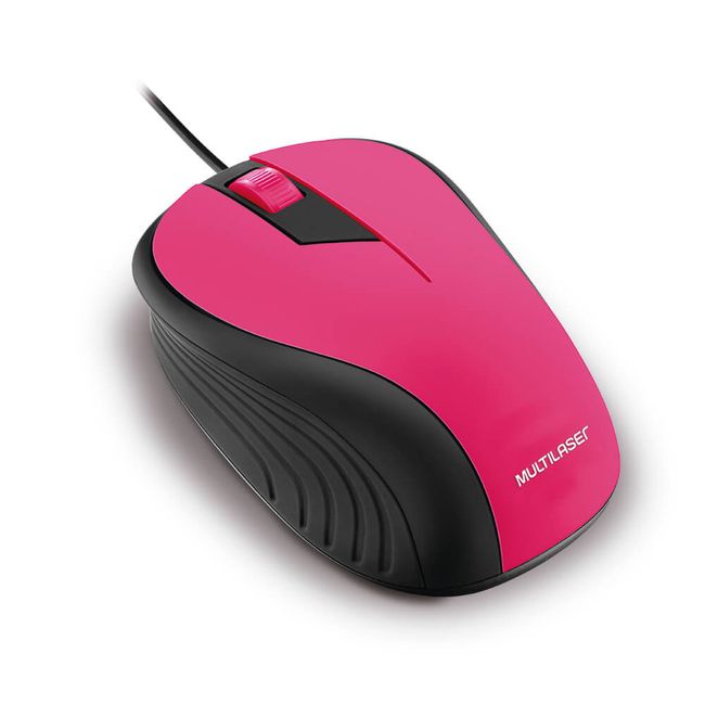 Mouse c/ Fio USB Emborrachado 1200DPI Rosa e Preto Multilaser