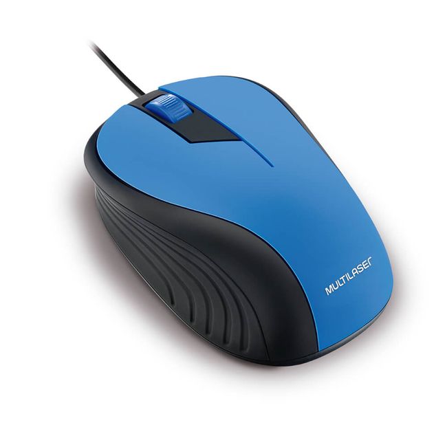 Mouse c/ Fio USB Emborrachado 1200DPI Azul e Preto Multilaser
