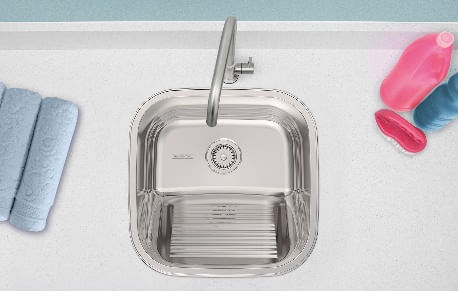 Tanque de Encaixe Hera em Inox Acetinado 23L 40x40cm c/ Válvula Tramontina