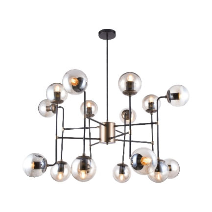 Pendente de Aço para 16 lâmpadas E27 Âmbar, Bronze e Preto Fosco Globe Orluce