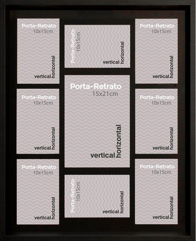 Porta retrato 8 janelas 10x15cm e 1 janela 15x21cm Windows preto Infinity