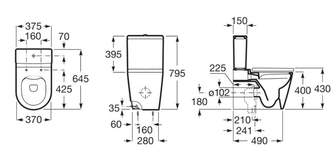 Vaso Sanitário para Caixa Acoplada 40x64cm Saída Dual Rimless Inspira Round Roca