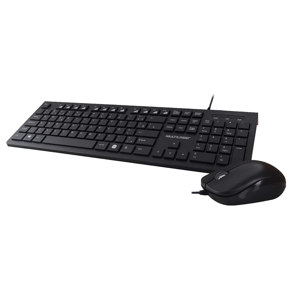Combo Teclado e Mouse c/ Fio c/ Entrada Multimídia USB Preto Multilaser