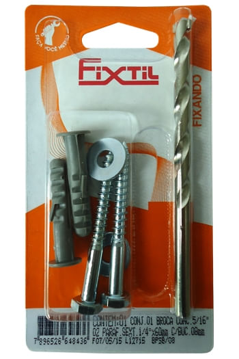 Kit Broca Para Concreto Com Parafuso Sextavado e Bucha Com Anel 8mm 1/4" X 60mm/8mm Fixtil