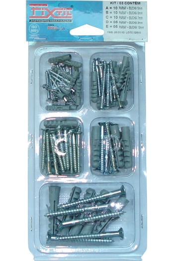 Jogo de parafusos philips 5, 6 e 7mm com buchas e ponteira 59 Unidades Fixtil