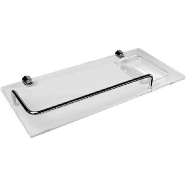 Prateleira com Haste e saboneteira de acrilico cristal ?Formacril