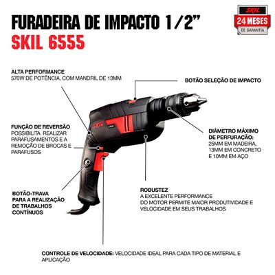 Telhanorte | Furadeira de Impacto Skil 6555 570W 13 mm 127V Bosch