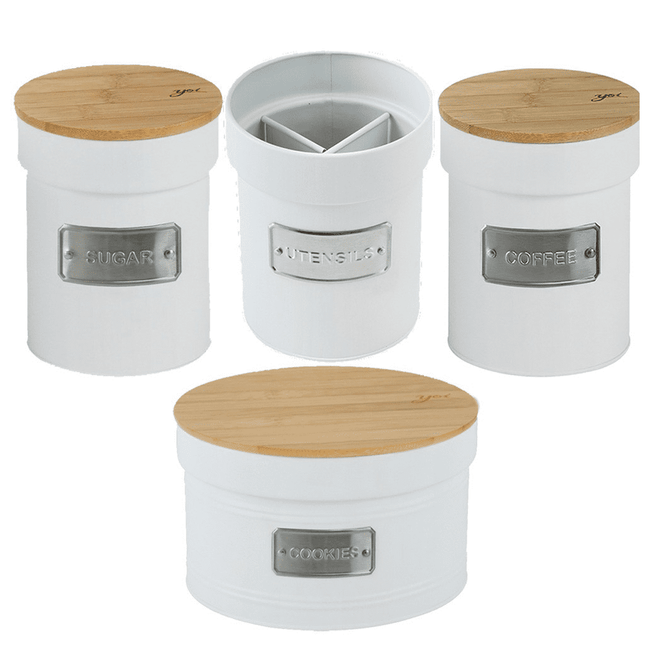 Kit 4 Potes Porta Condimentos Açúcar Biscoito Café Utensílios Matte Branco Yoi