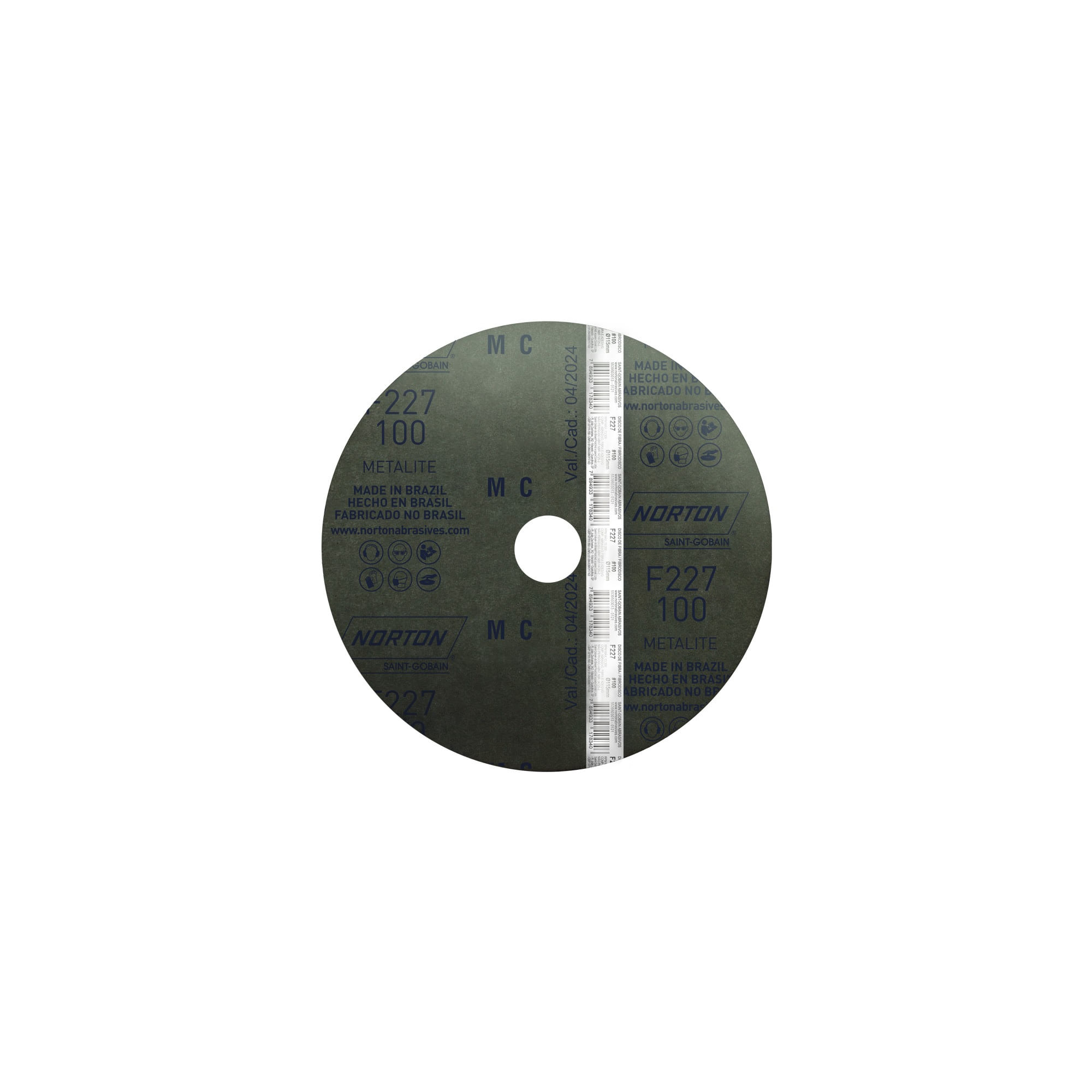 Disco Lixa Grana 100 115x22,23Mm Para Metal Norton