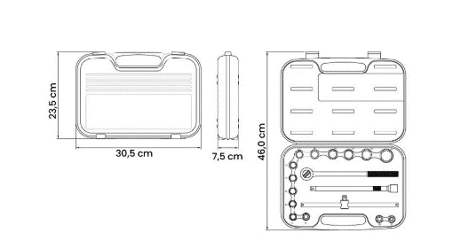 Jogo De Soquetes E Acessórios 1/2 17 Peças Em aço Cromo vanádio 43600017 Tramontina