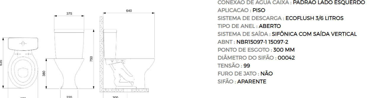 Kit de Vaso Sanitário com Caixa Acoplada 3/6L Saveiro Branco Celite