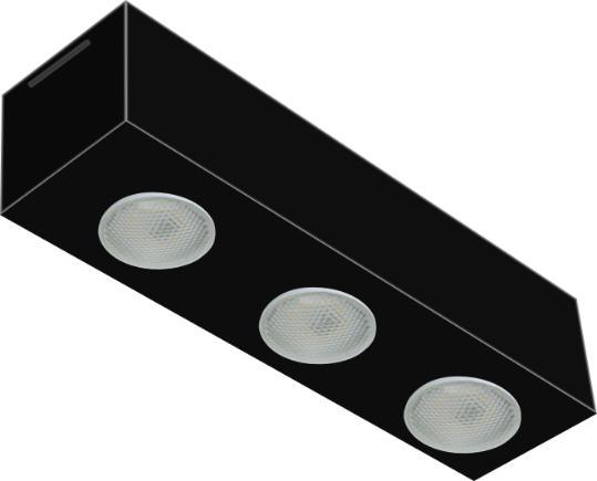 Plafon Granada 03 Retangular Preto 44X11 Para 03 Lampadas E27 Tualux