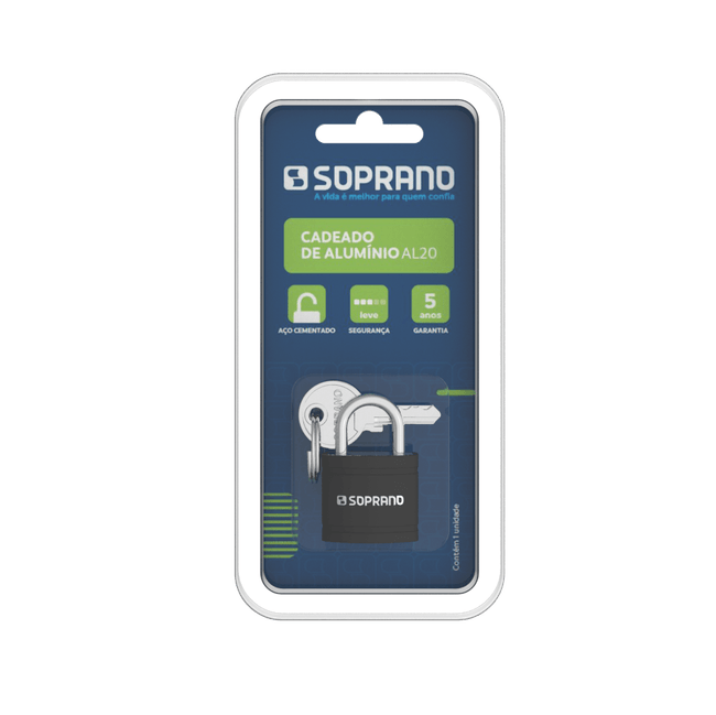 Cadeado Aluminio Preto AL20 Blister Soprano
