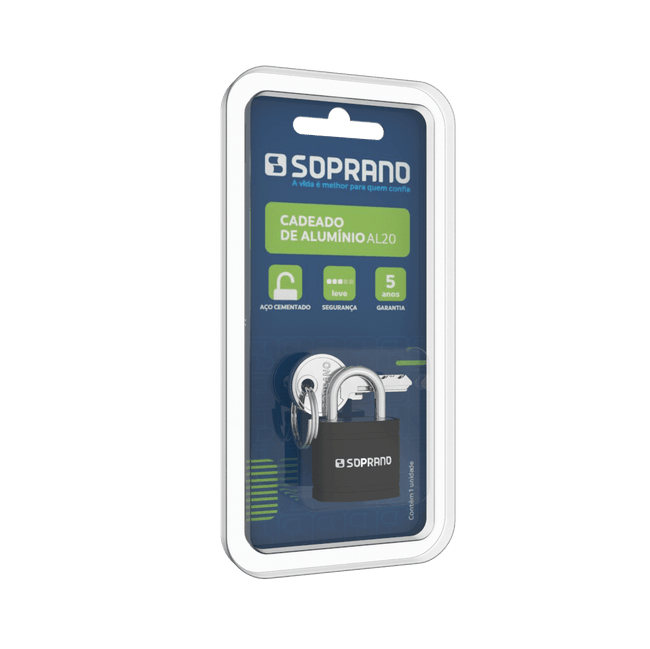 Cadeado Aluminio Preto AL20 Blister Soprano