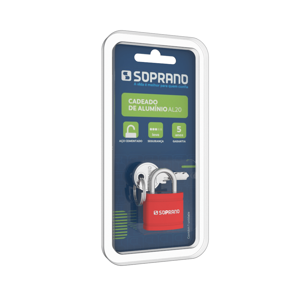 Cadeado Aluminio Vermelho AL20 Blister Soprano