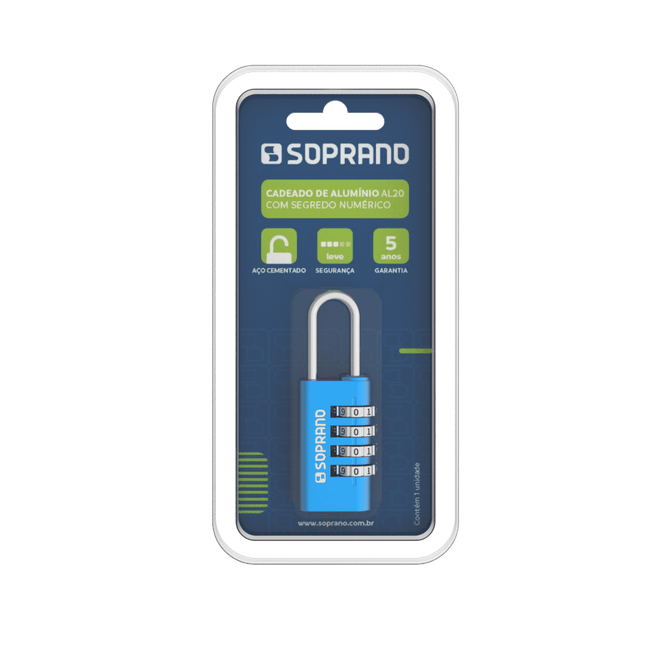 Cadeado Aluminio Segredo Azul AL20 Soprano
