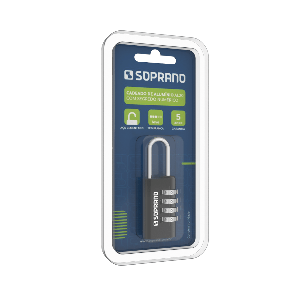 Cadeado Aluminio Segredo Preto AL20 Soprano