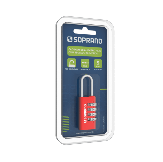 Cadeado Aluminio Segredo Vermelho AL20 Soprano