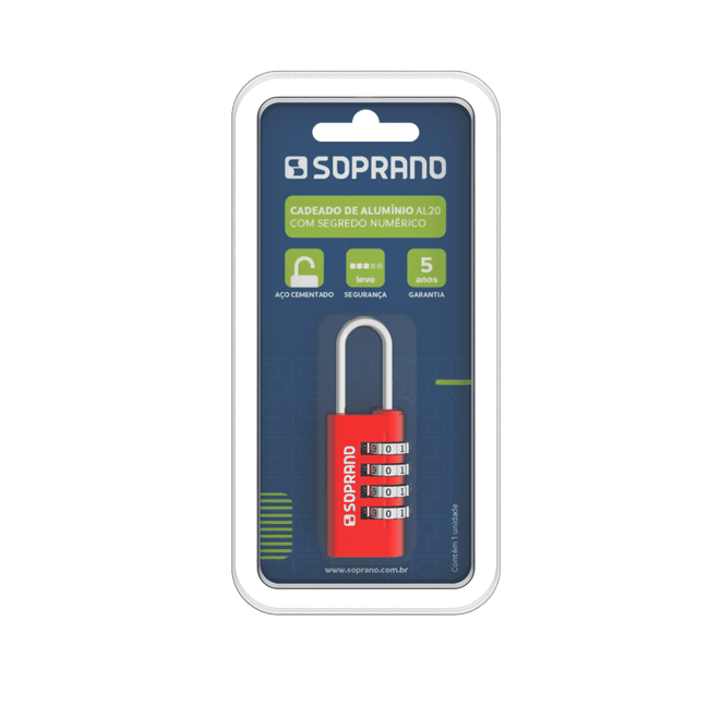 Cadeado Aluminio Segredo Vermelho AL20 Soprano