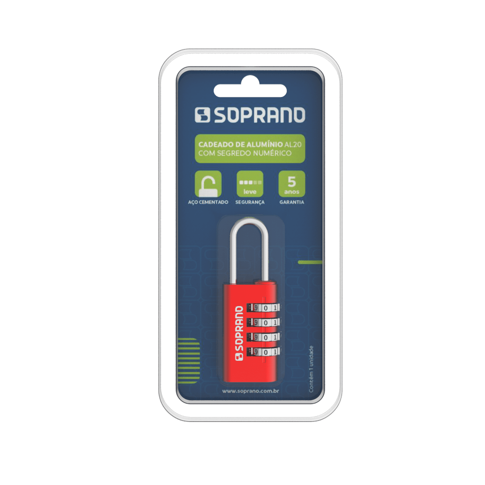 Cadeado Aluminio Segredo Vermelho AL20 Soprano
