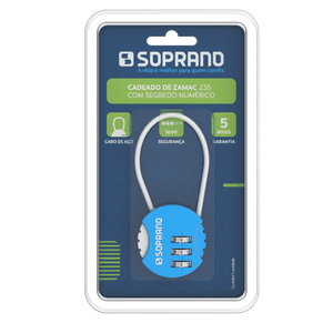 Cadeado Zamac Segredo Azul Z35 Blister Soprano