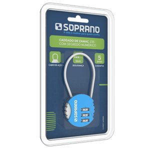 Cadeado Zamac Segredo Azul Z35 Blister Soprano