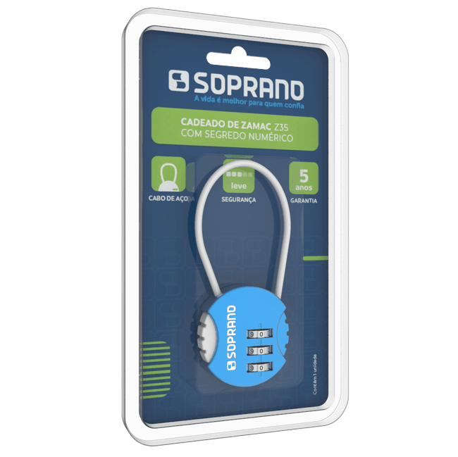 Cadeado Zamac Segredo Azul Z35 Blister Soprano