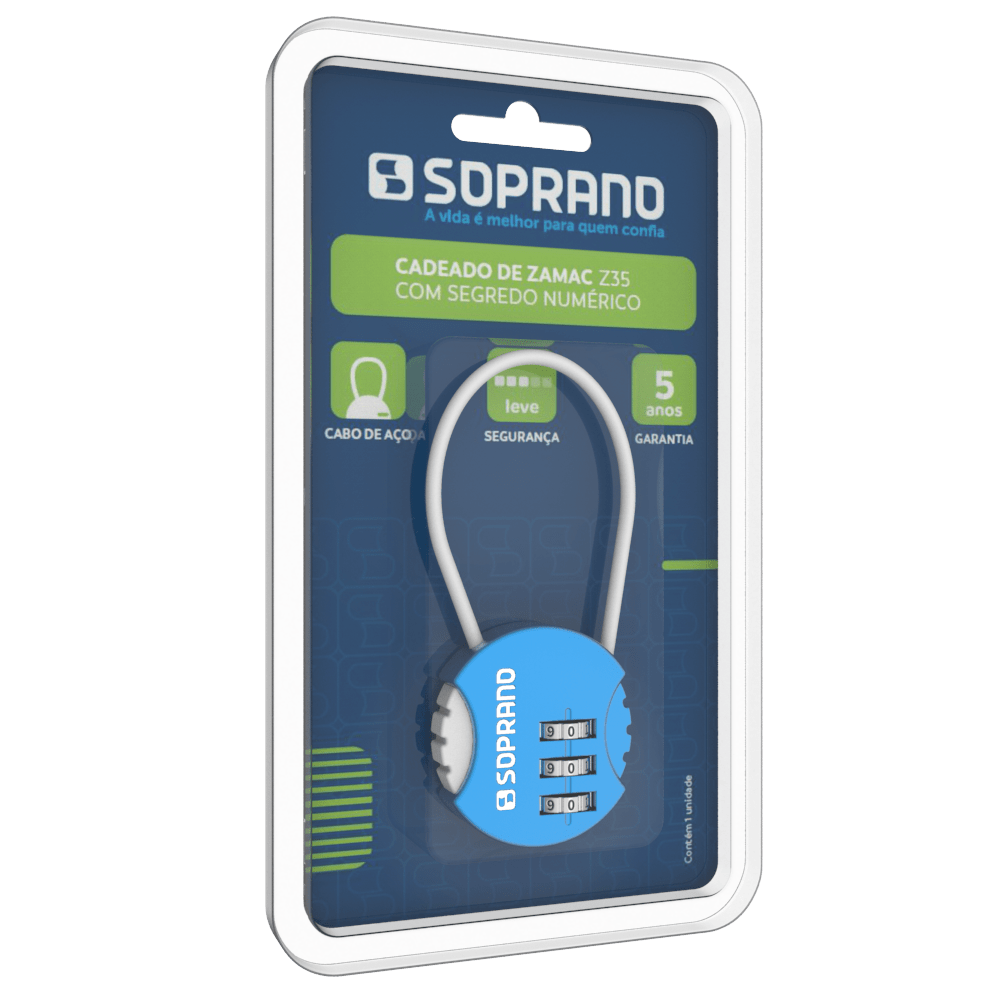 Cadeado Zamac Segredo Azul Z35 Blister Soprano