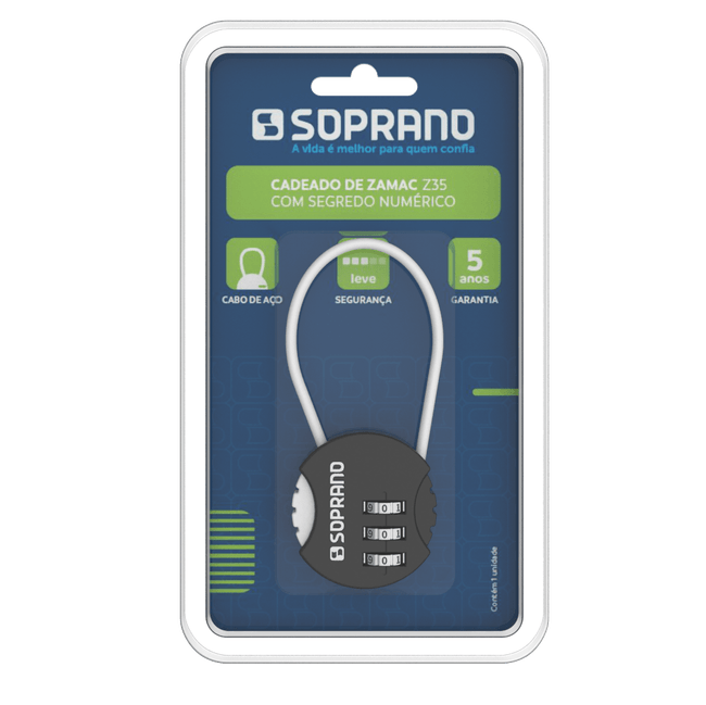 Cadeado Zamac Segredo Preto Z35 Blister Soprano