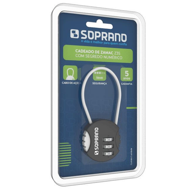 Cadeado Zamac Segredo Preto Z35 Blister Soprano