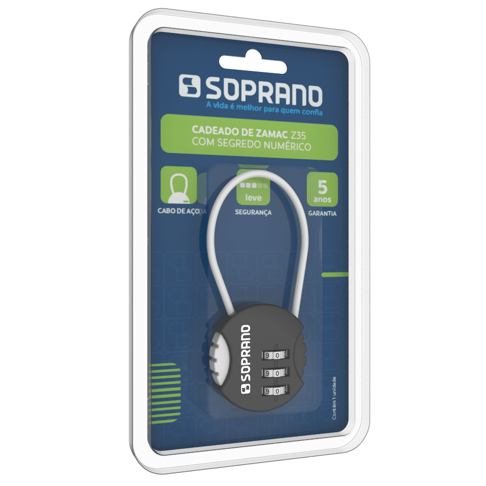 Cadeado Zamac Segredo Preto Z35 Blister Soprano