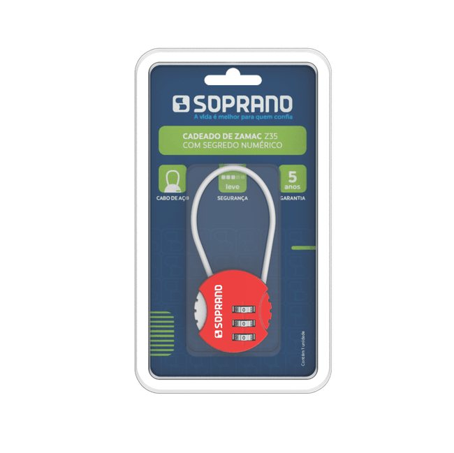 Cadeado Zamac Segredo Vermelho Z35 Soprano