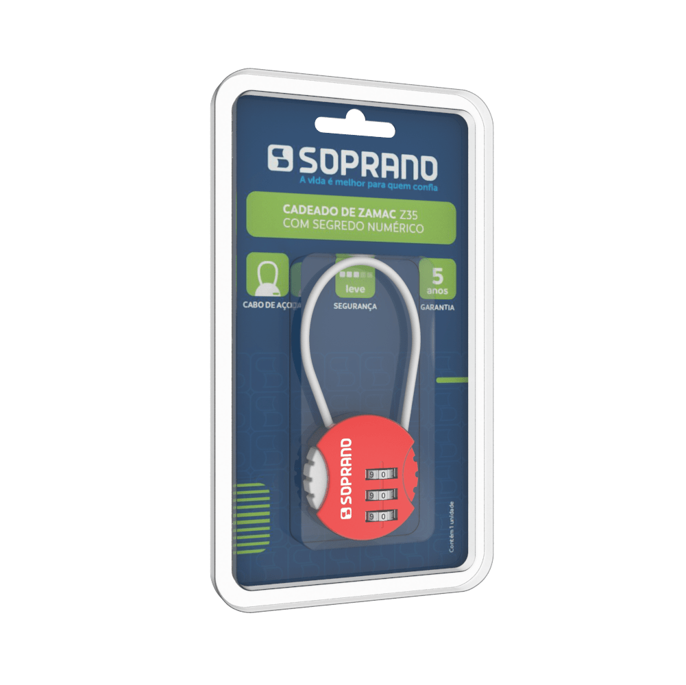 Cadeado Zamac Segredo Vermelho Z35 Soprano