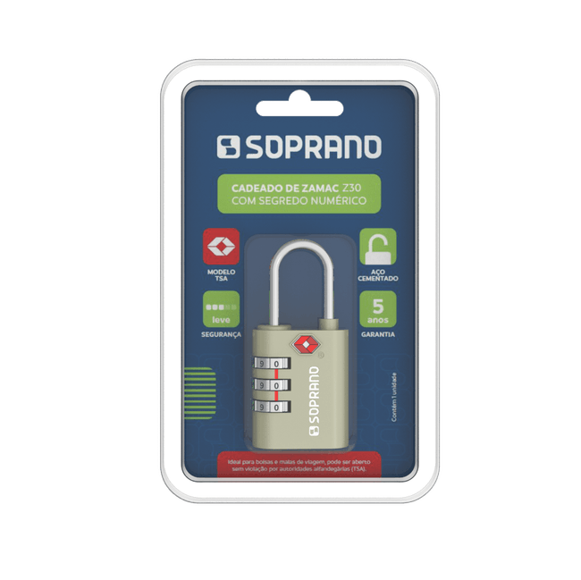 Cadeado Zamac TSA Segredo Acetinado Soprano