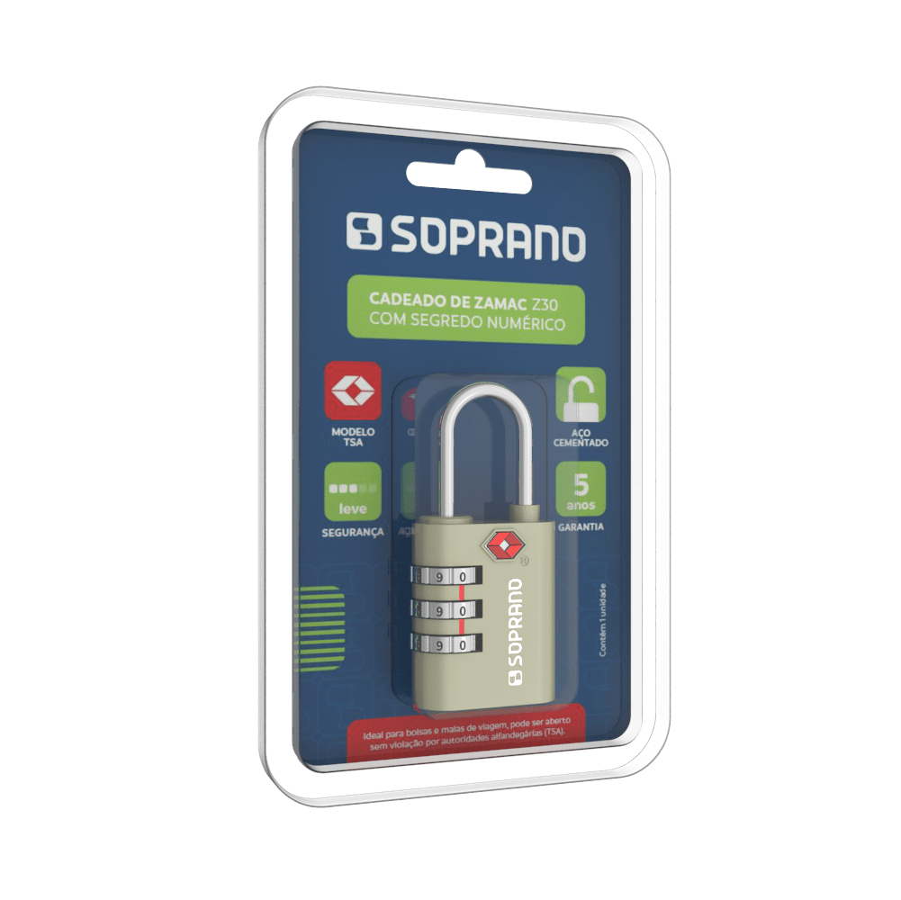Cadeado Zamac TSA Segredo Acetinado Soprano