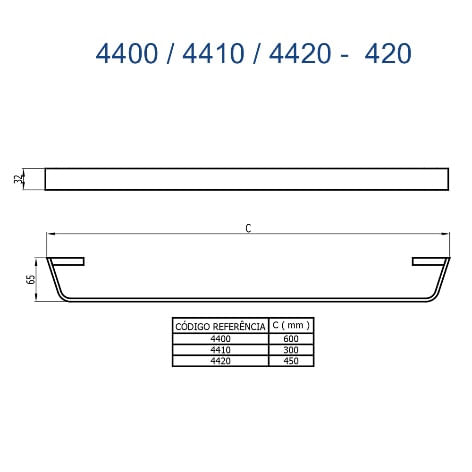 Porta toalha reto longo 4400 dv420