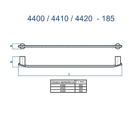 Porta toalha reto longo 4400 rv185