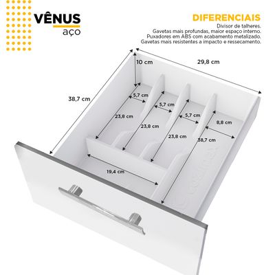 Telhanorte | GABINETE ACO VENUS FLAT 3G 1445MM BRANCO MONTADO (PIA
