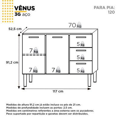 Telhanorte | GABINETE ACO VENUS FLAT 3G 1170MM PRETO MONTADO (PIA