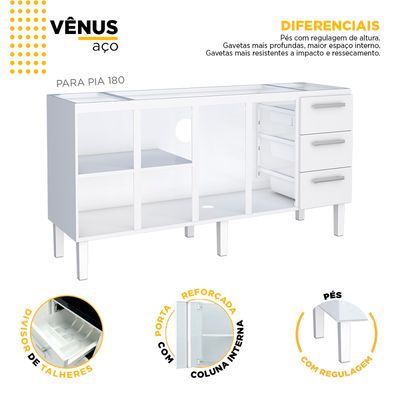Telhanorte | GABINETE ACO VENUS FLAT 3G 1739MM BRANCO MON (PIA 180