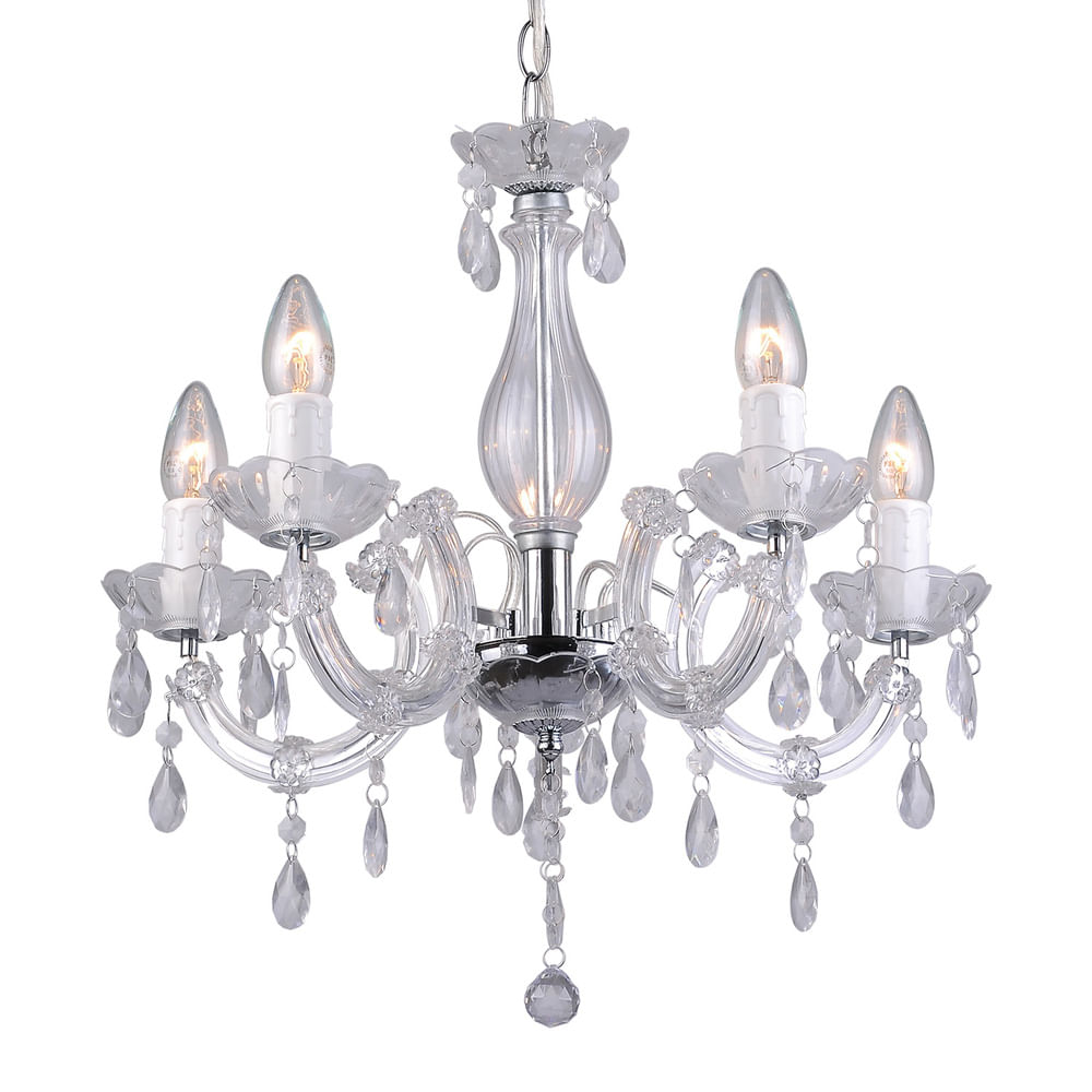 Lustre Cristais Treviso Bronzearte para 5 Lâmpadas 40W Cromado e Transparente