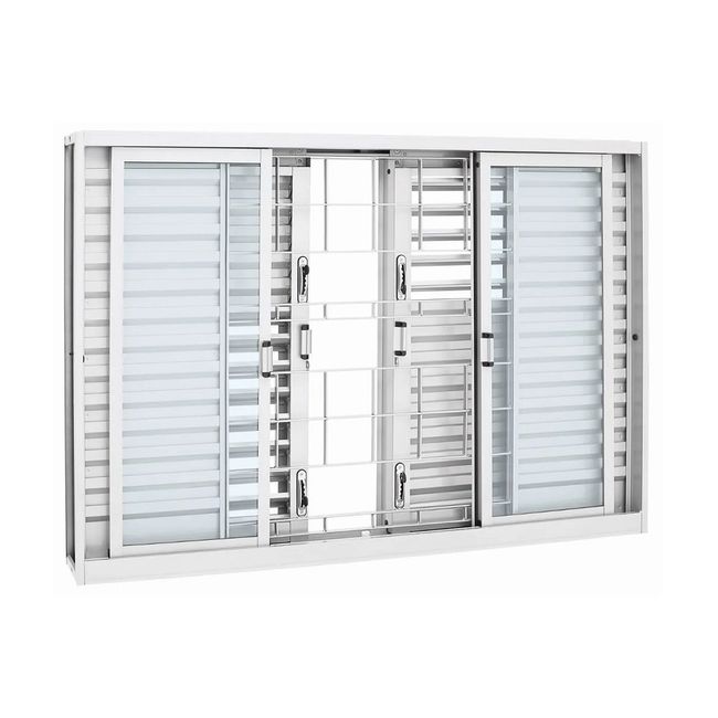 Janela Veneziana Multiflex Aço Branco Grade Quadriculada 6 Folhas 100x150x16 Prátika Sasazaki