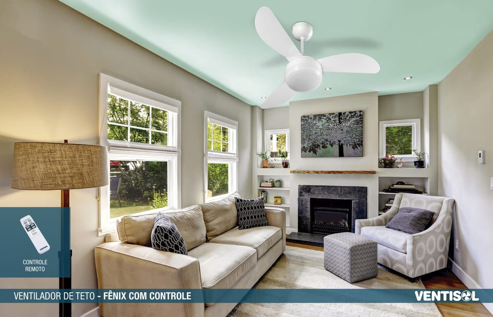 Ventilador de teto com 3 pás 220V com controle remoto Fenix branco Ventisol