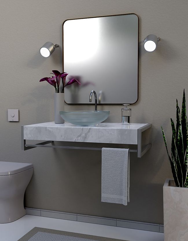 Conjunto Para Lavabo Com Tampo De Porcelanato Branco Inox Marmo 921 Cris Metal