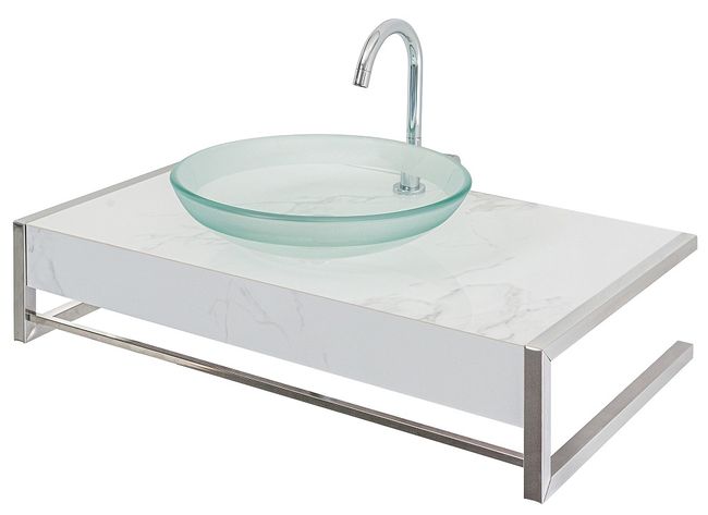 Conjunto Para Lavabo Com Tampo De Porcelanato Branco Inox Marmo 921 Cris Metal