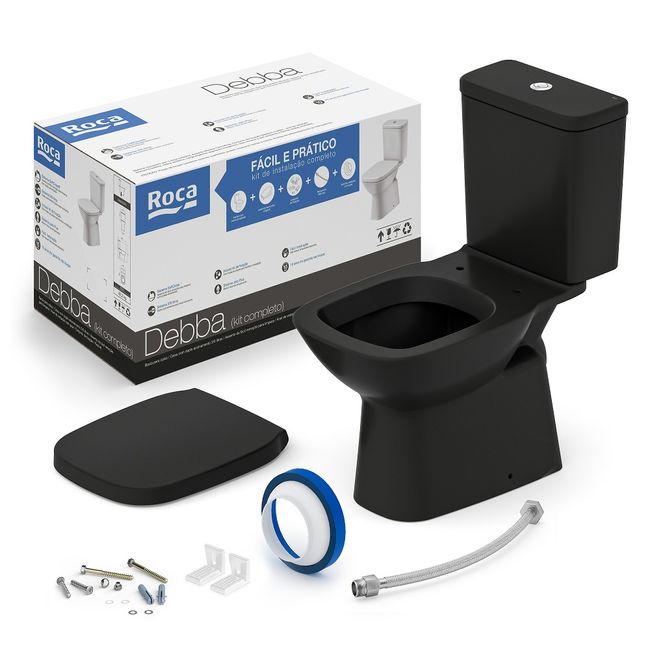 Vaso Sanitário com Caixa Acoplada 3/6l com Assento Termofixo Debba Classic Preto Matte Roca