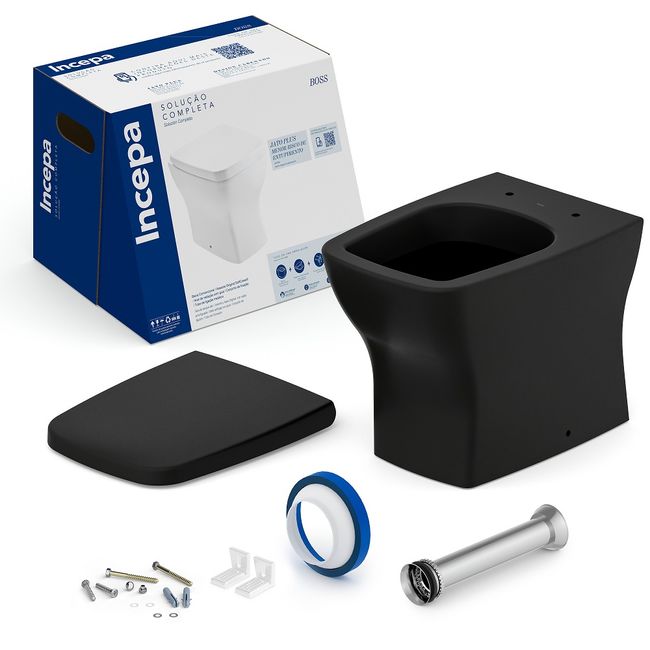 Kit Vaso Sanitário Convencional com Complementos de Instalação e Assento Boss Preto Mtbk