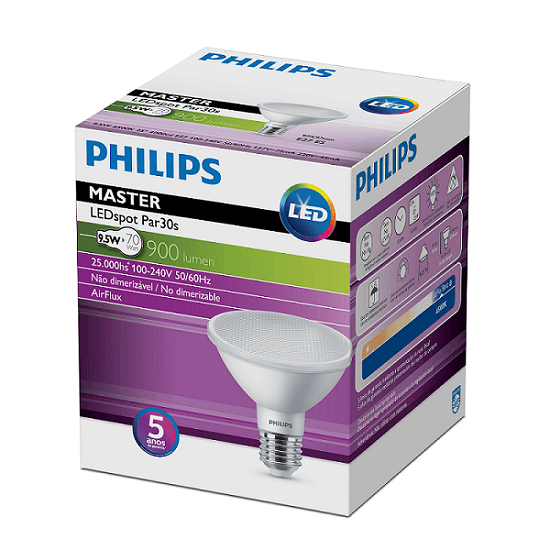 Lâmpada Led Par30 9.5W Luz Branca Fria 6500K Bivolt Base E27 Philips