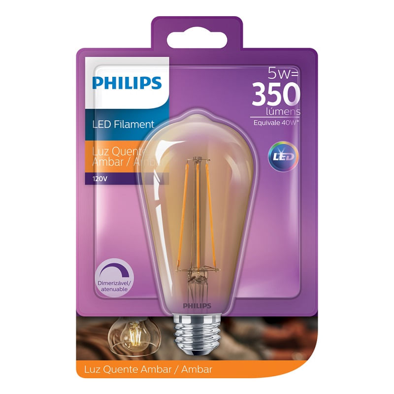 Lâmpada Led Filamento 5W Dim ST64 Luz Amarela 2200K 127V E27 Philips